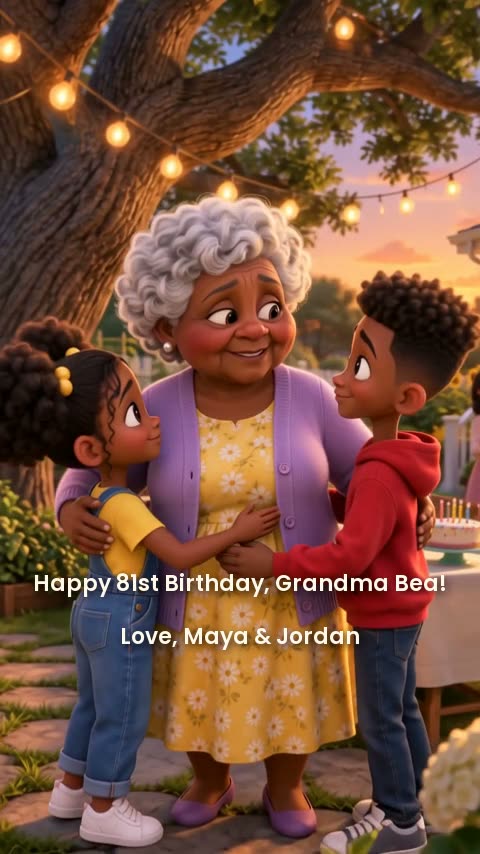 The final scene of the sample film with the message Happy 81st Birthday, Grandma Bea! Love, Maya and Jordan